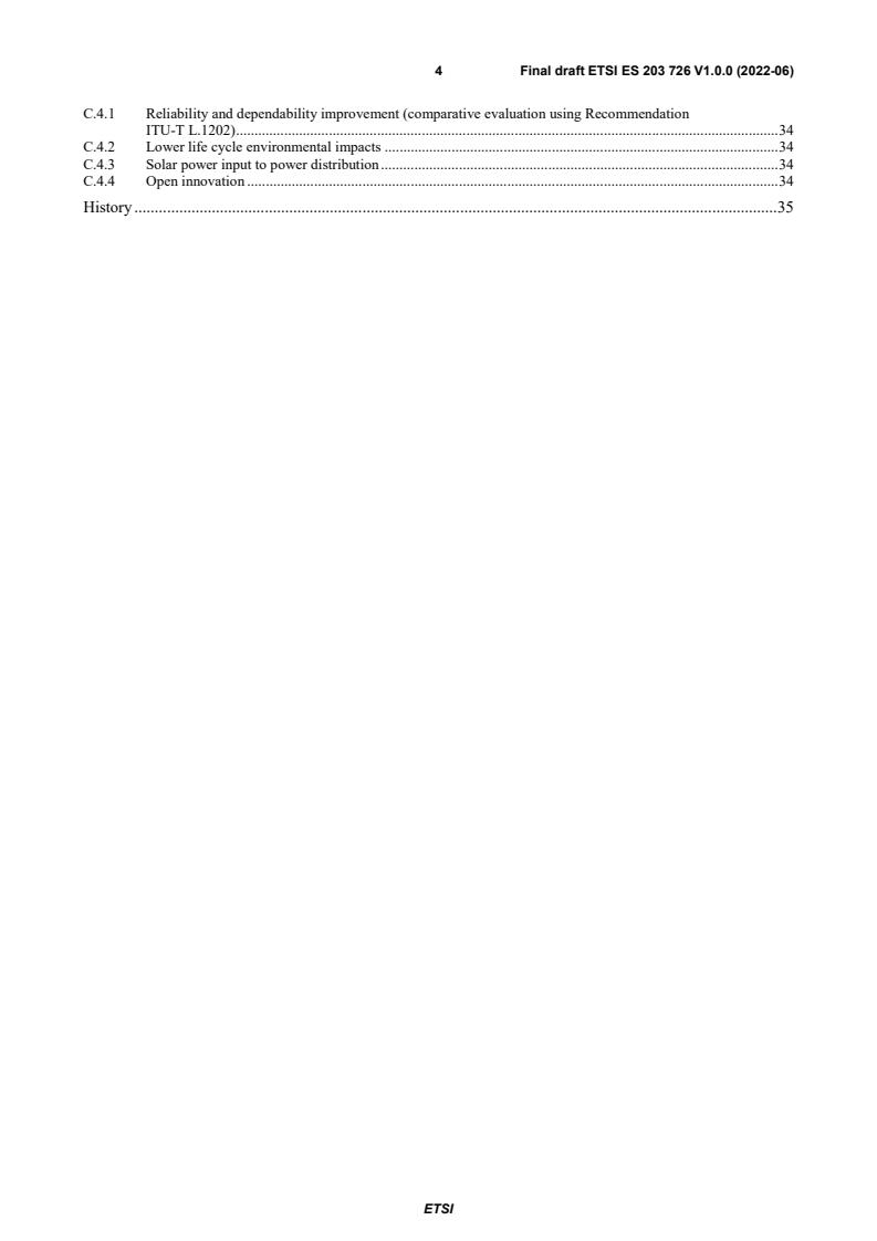 SIST ES 203 726 V1.1.1:2022 ETSI ES 203 726 V1.0.0 (2022-06) - Environmental Engineering (EE); Progressive migration of Information and Communication Technology (ICT) site to 400 VDC sources and distribution - Page 4 preview