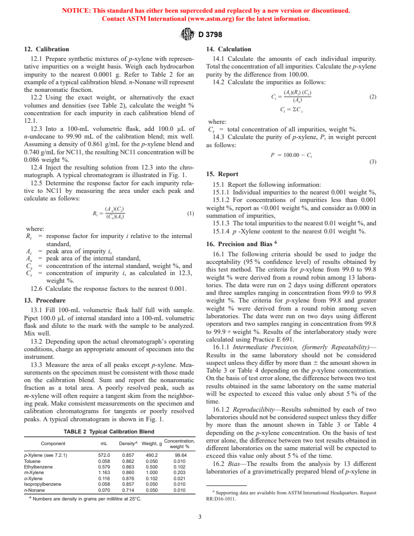 ASTM D3798-00 - Standard Test Method for Analysis of <I>p</I>-Xylene by Gas Chromatography