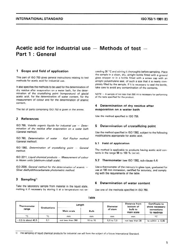 ISO 753-1:1981 - Acetic acid for industrial use -- Methods of test