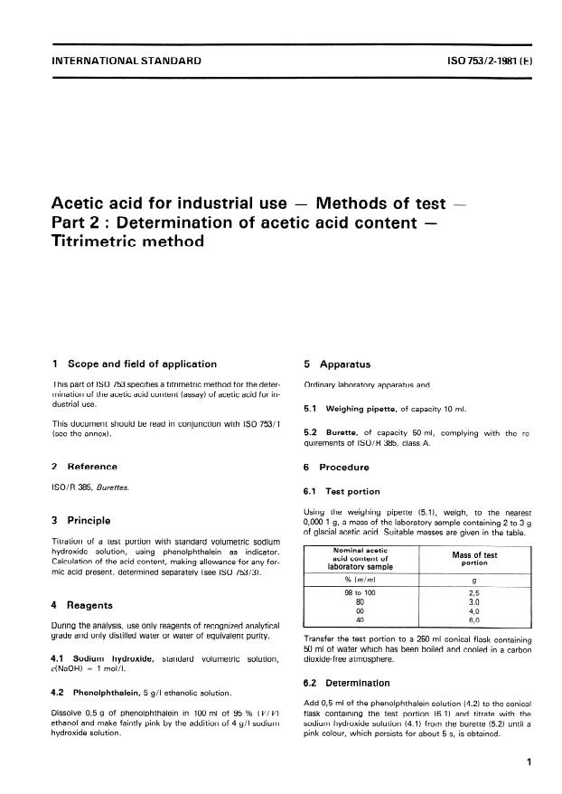 ISO 753-2:1981 - Acetic acid for industrial use -- Method of test