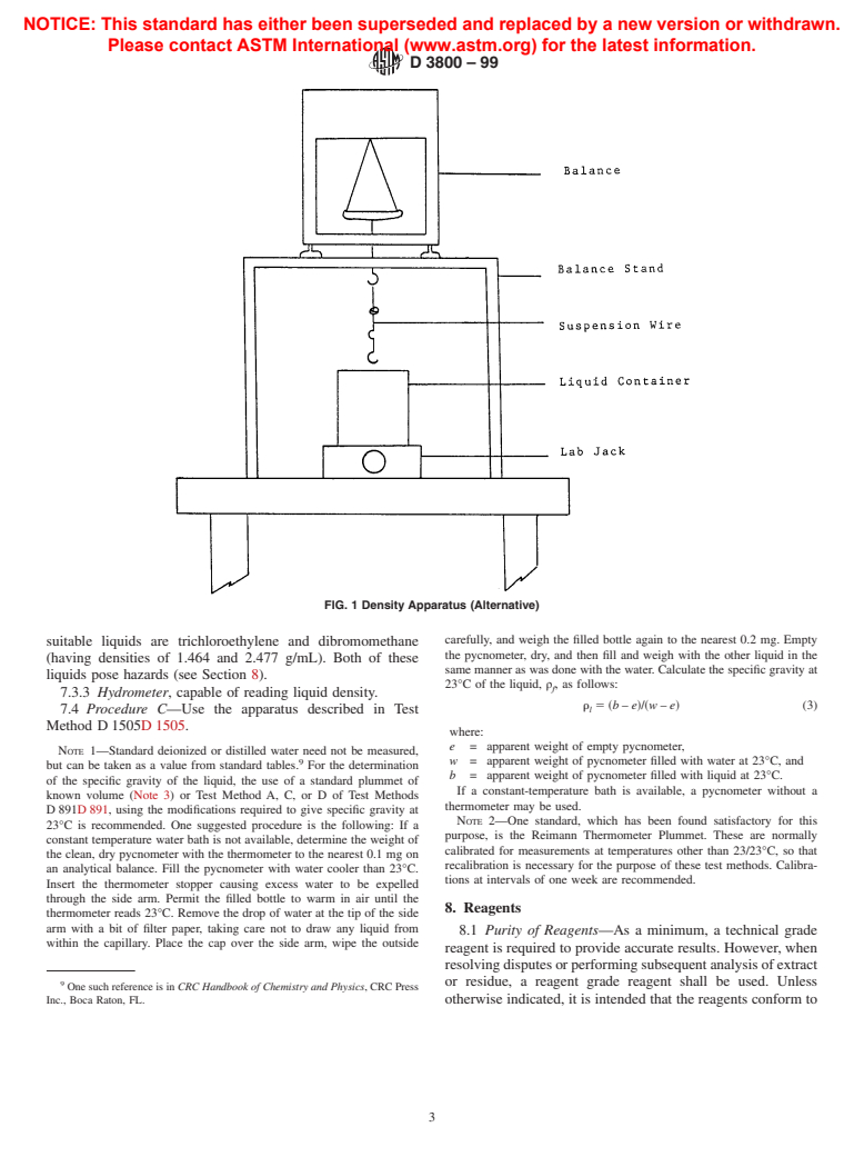 ASTM D3800-99 - Standard Test Method for Density of High-Modulus Fibers