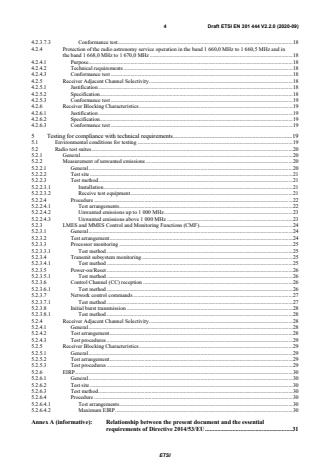 SIST EN 301 444 V2.2.1:2021 ETSI EN 301 444 V2.2.0 (2020-09) - Satellite Earth Stations and Systems (SES); Land Mobile Earth Stations (LMES) and Maritime Mobile Earth Stations (MMES) providing voice and/or data communications, operating in the 1,5 GHz and 1,6 GHz frequency bands; Harmonised Standard for access to radio spectrum - Page 4 preview