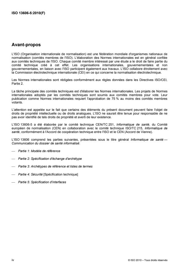 ISO 13606-5:2010 ISO 13606-5:2010 - Informatique de santé -- Communication du dossier de santé informatisé - Page 4 preview
