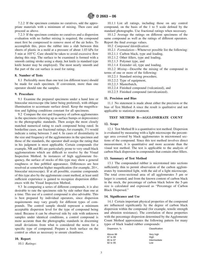 ASTM D2663-06 - Standard Test Methods for Carbon Black-Dispersion in Rubber