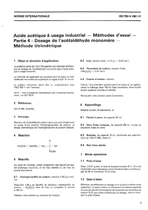 ISO 753-4:1981 - Acide acétique a usage industriel -- Méthodes d'essai