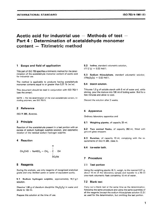 ISO 753-4:1981 - Acetic acid for industrial use -- Methods of test