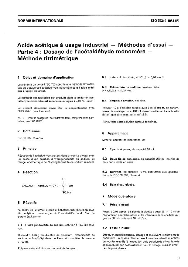 ISO 753-4:1981 - Acide acétique a usage industriel -- Méthodes d'essai