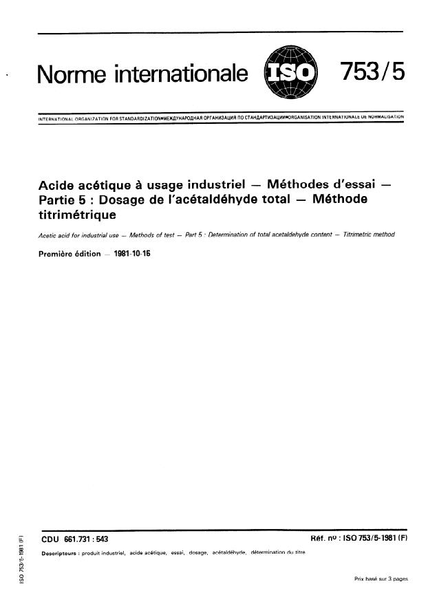 ISO 753-5:1981 - Acide acétique a usage industriel -- Méthodes d'essai