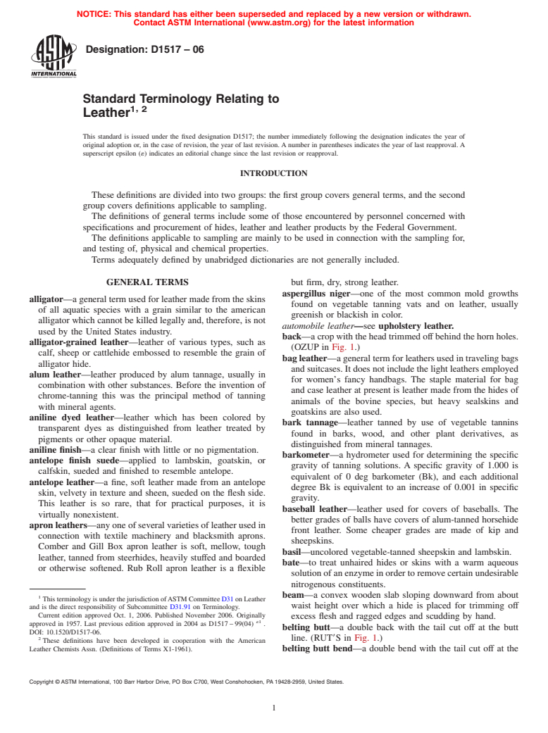 ASTM D1517-06 - Standard Terminology Relating to Leather