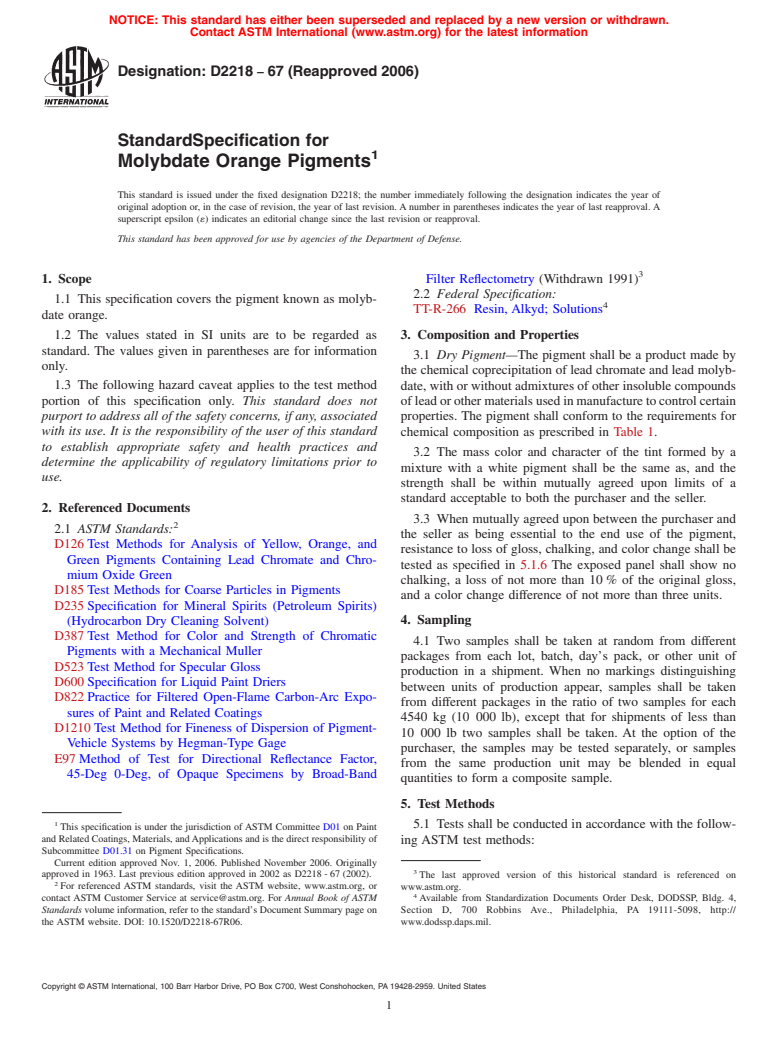 ASTM D2218-67(2006) - Standard Specification for Molybdate Orange Pigments