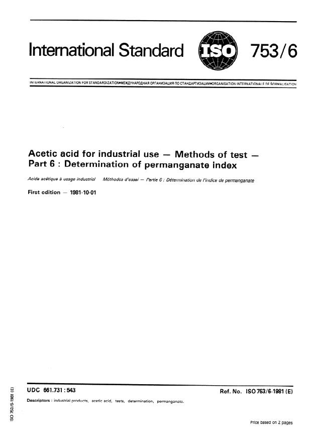 ISO 753-6:1981 - Acetic acid for industrial use -- Methods of test