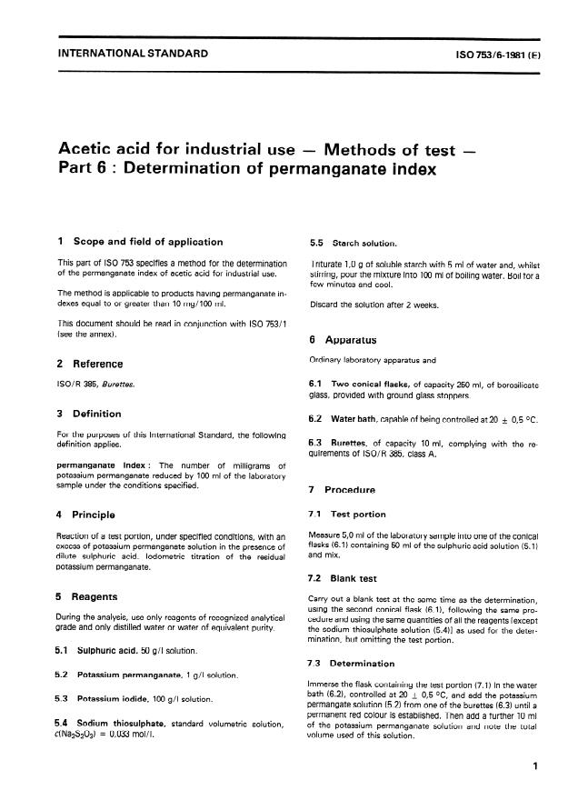 ISO 753-6:1981 - Acetic acid for industrial use -- Methods of test