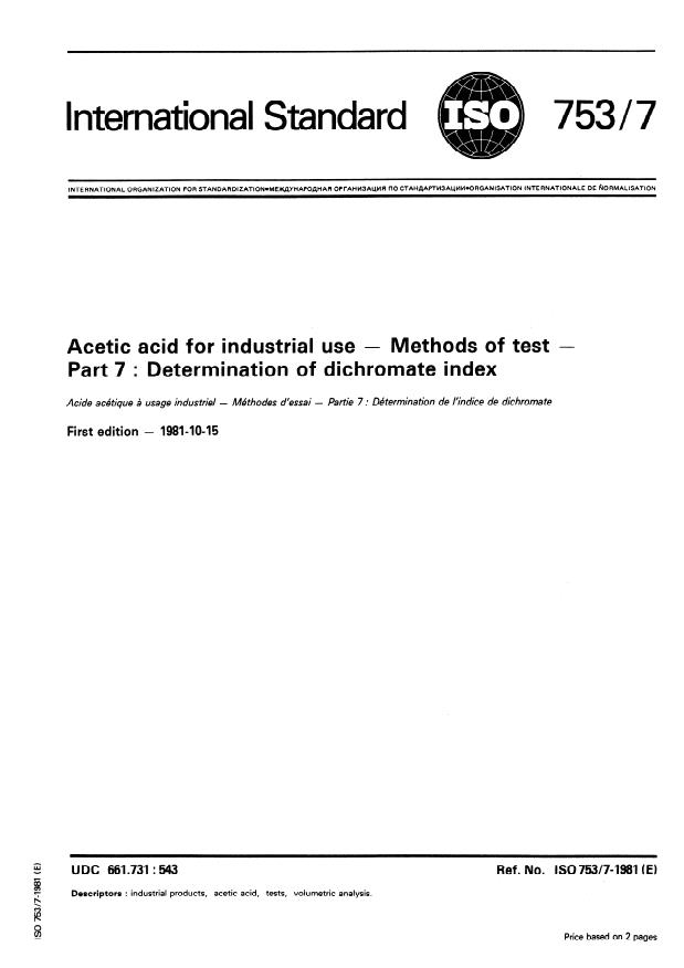 ISO 753-7:1981 - Acetic acid for industrial use -- Methods of test