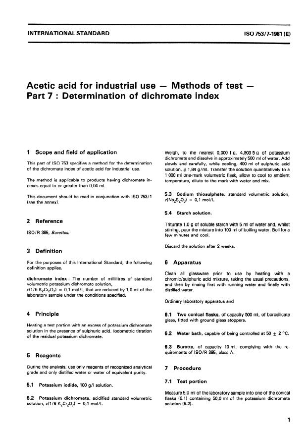 ISO 753-7:1981 - Acetic acid for industrial use -- Methods of test