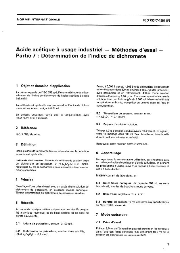 ISO 753-7:1981 - Acide acétique a usage industriel -- Méthodes d'essai