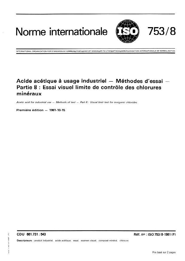 ISO 753-8:1981 - Acide acétique a usage industriel -- Méthodes d'essai