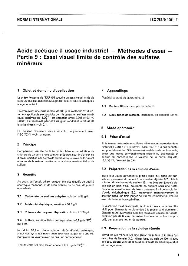ISO 753-9:1981 - Acide acétique a usage industriel -- Méthodes d'essai