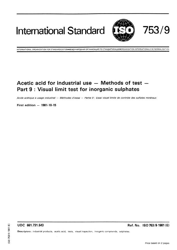 ISO 753-9:1981 - Acetic acid for industrial use -- Methods of test