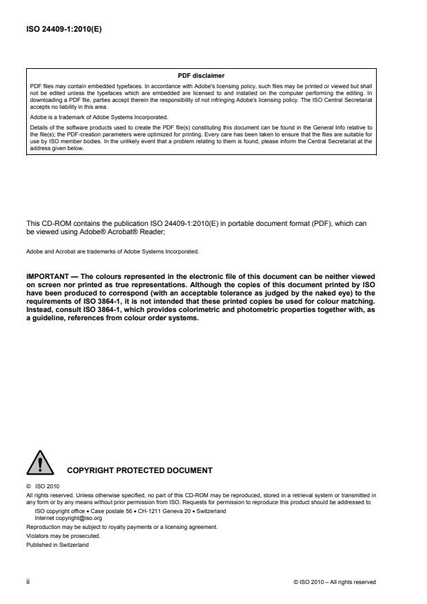 ISO 24409-1:2010 ISO 24409-1:2010 - Ships and marine technology -- Design, location and use of shipboard safety signs, safety-related signs, safety notices and safety markings - Page 2 preview