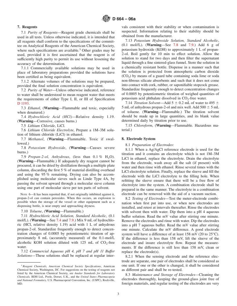 ASTM D664-06a - Standard Test Method for Acid Number of Petroleum Products by Potentiometric Titration