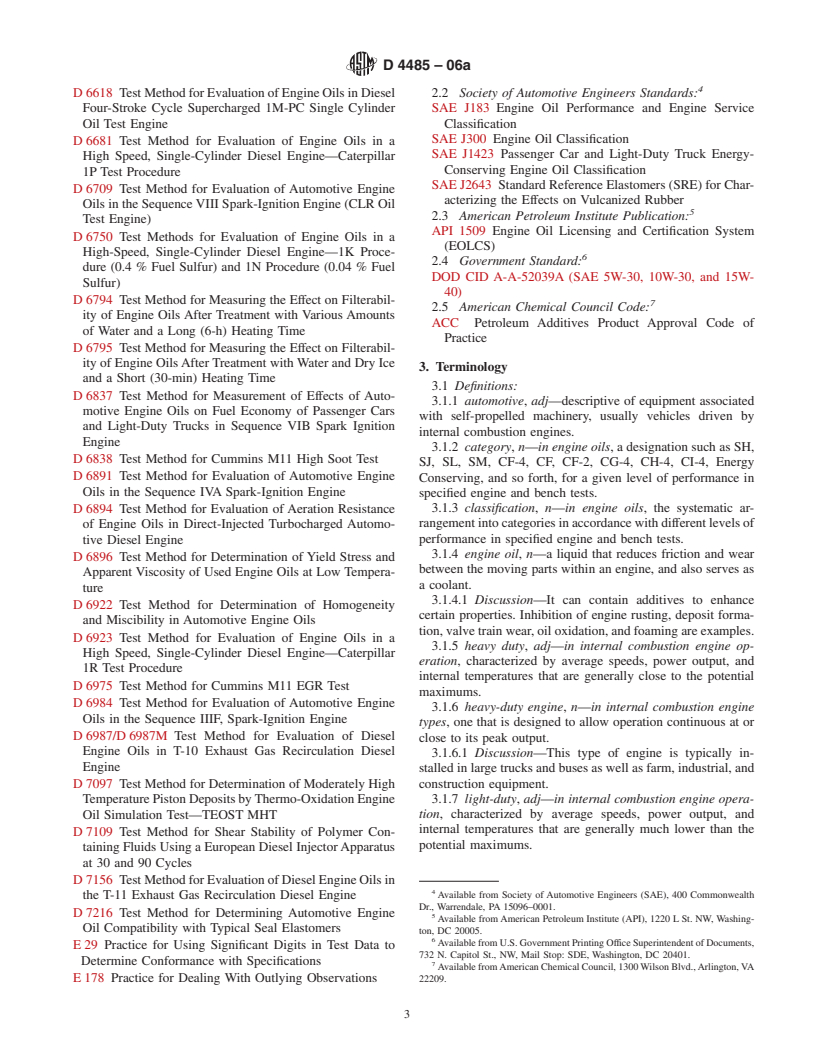 ASTM D4485-06a - Standard Specification for Performance of Engine Oils