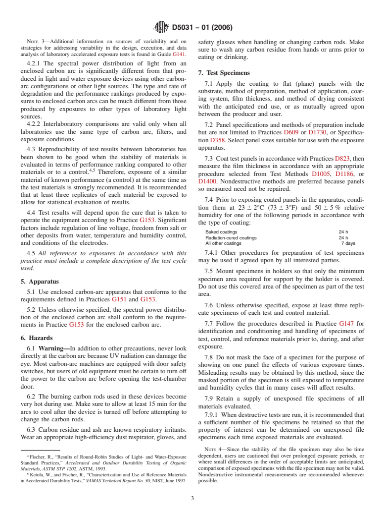 ASTM D5031-01(2006) - Standard Practice for Enclosed Carbon-Arc Exposure Tests of Paint and Related Coatings