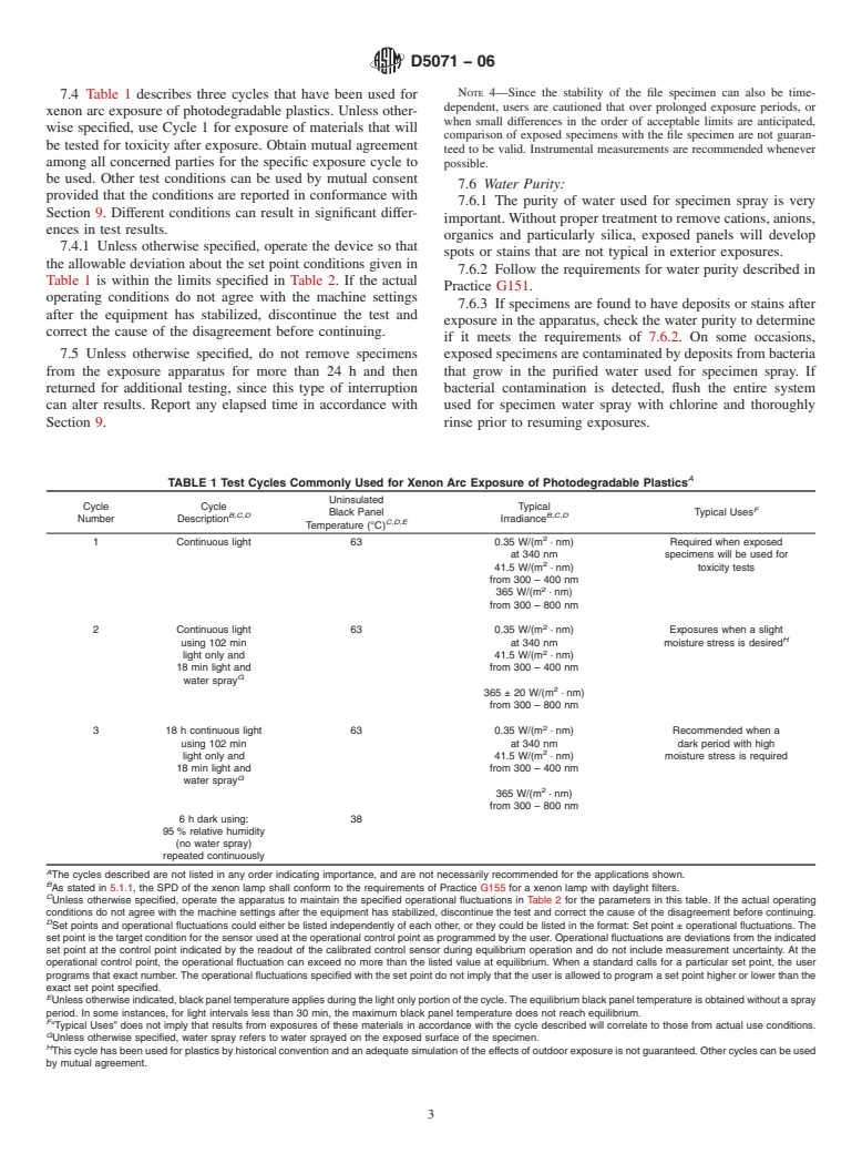 ASTM D5071-06 - Standard Practice for Exposure of Photodegradable Plastics in a Xenon Arc Apparatus