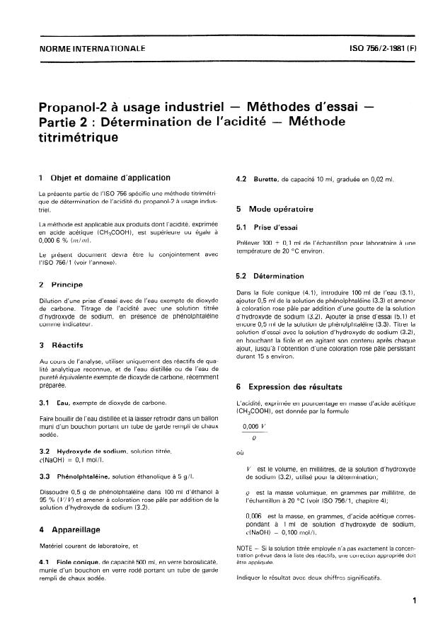 ISO 756-2:1981 - Propanol-2 a usage industriel -- Méthodes d'essai