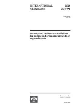 ISO 22379:2022 - Security and resilience — Guidelines for hosting and organizing citywide or regional events
Released:2. 09. 2022 - Page 1 preview