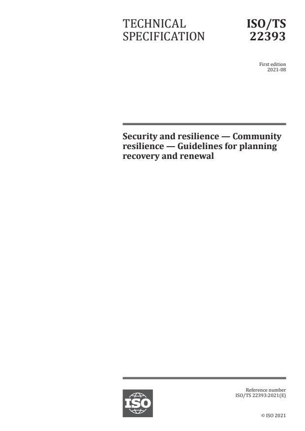 ISO/TS 22393:2021 - Security and resilience -- Community resilience -- Guidelines for planning recovery and renewal