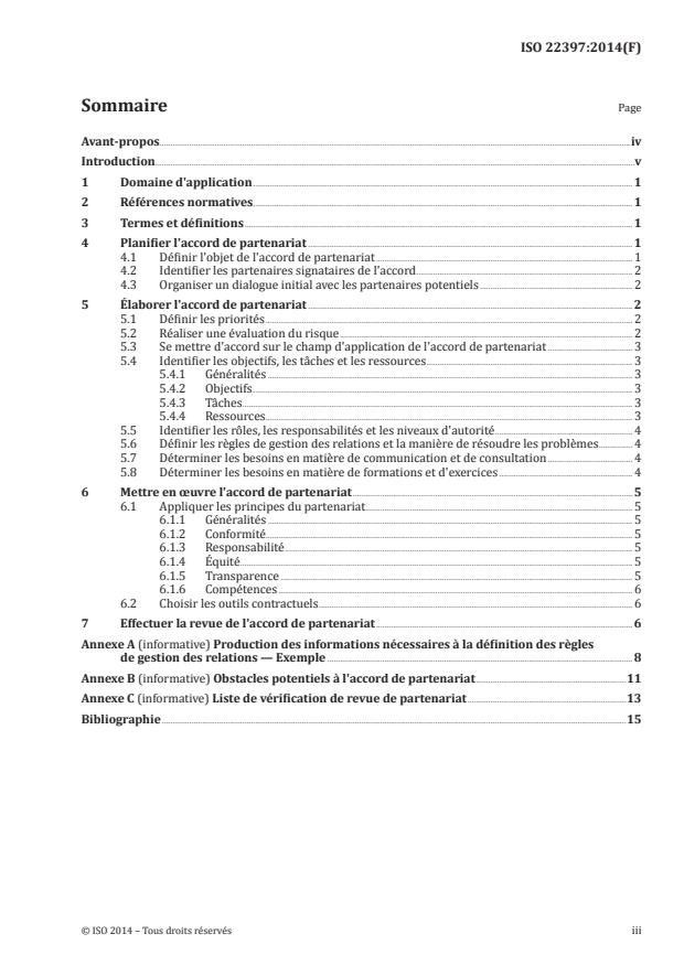 ISO 22397:2014 - Sécurité sociétale -- Lignes directrices pour l'établissement d'accords de partenariat
