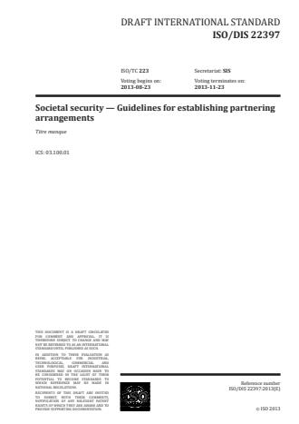 ISO 22397:2014 - Societal security -- Guidelines for establishing partnering arrangements
