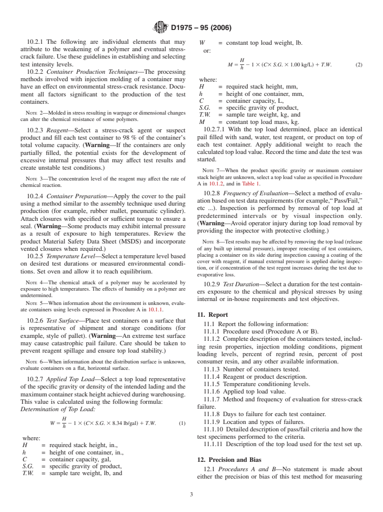 ASTM D1975-95(2006) - Standard Test Method for Environmental Stress Crack Resistance of Plastic Injection Molded Open Head Pails