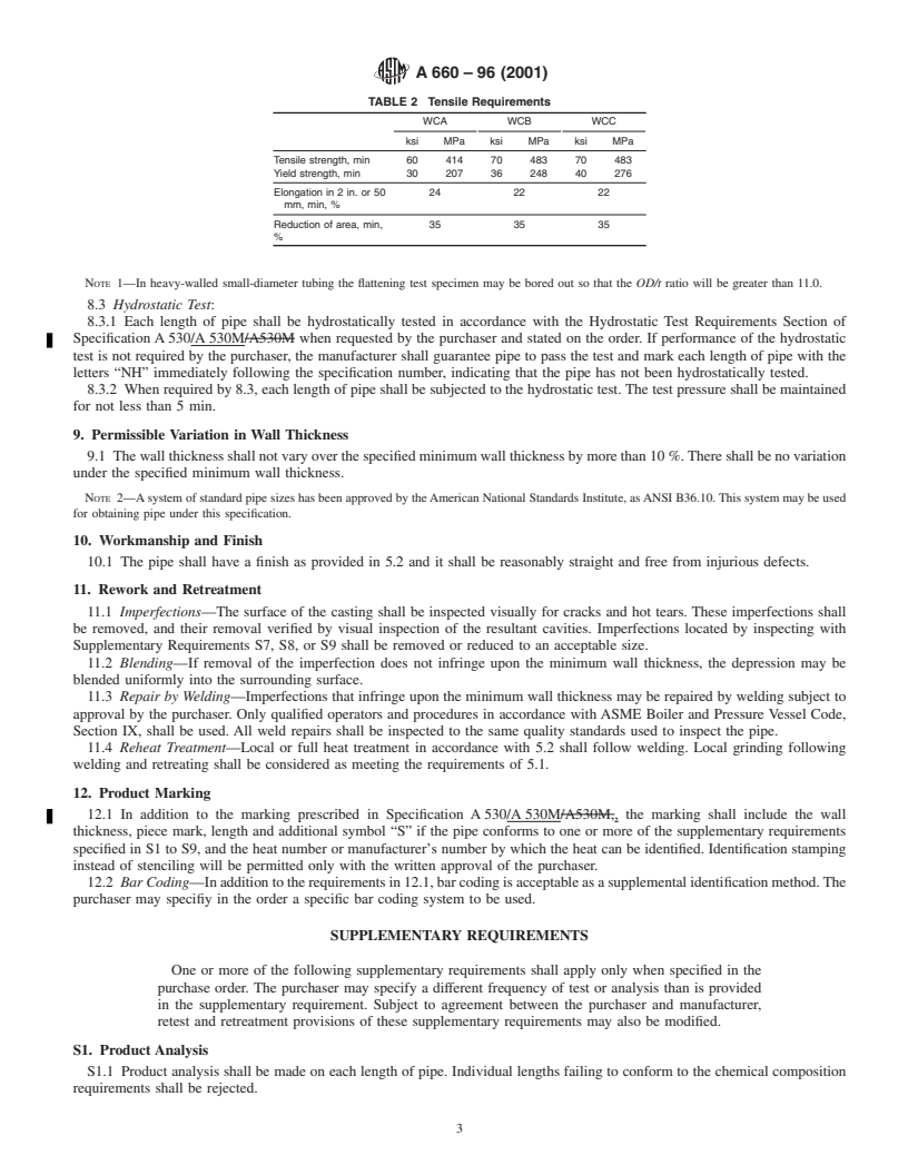 REDLINE ASTM A660-96(2001) - Standard Specification for Centrifugally Cast Carbon Steel Pipe for High-Temperature Service