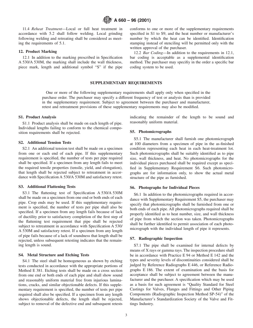 ASTM A660-96(2001) - Standard Specification for Centrifugally Cast Carbon Steel Pipe for High-Temperature Service