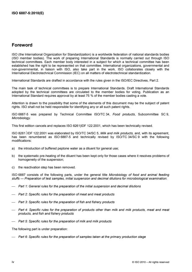 ISO 6887-5:2010 ISO 6887-5:2010 - Microbiology of food and animal feeding stuffs -- Preparation of test samples, initial suspension and decimal dilutions for microbiological examination - Page 4 preview