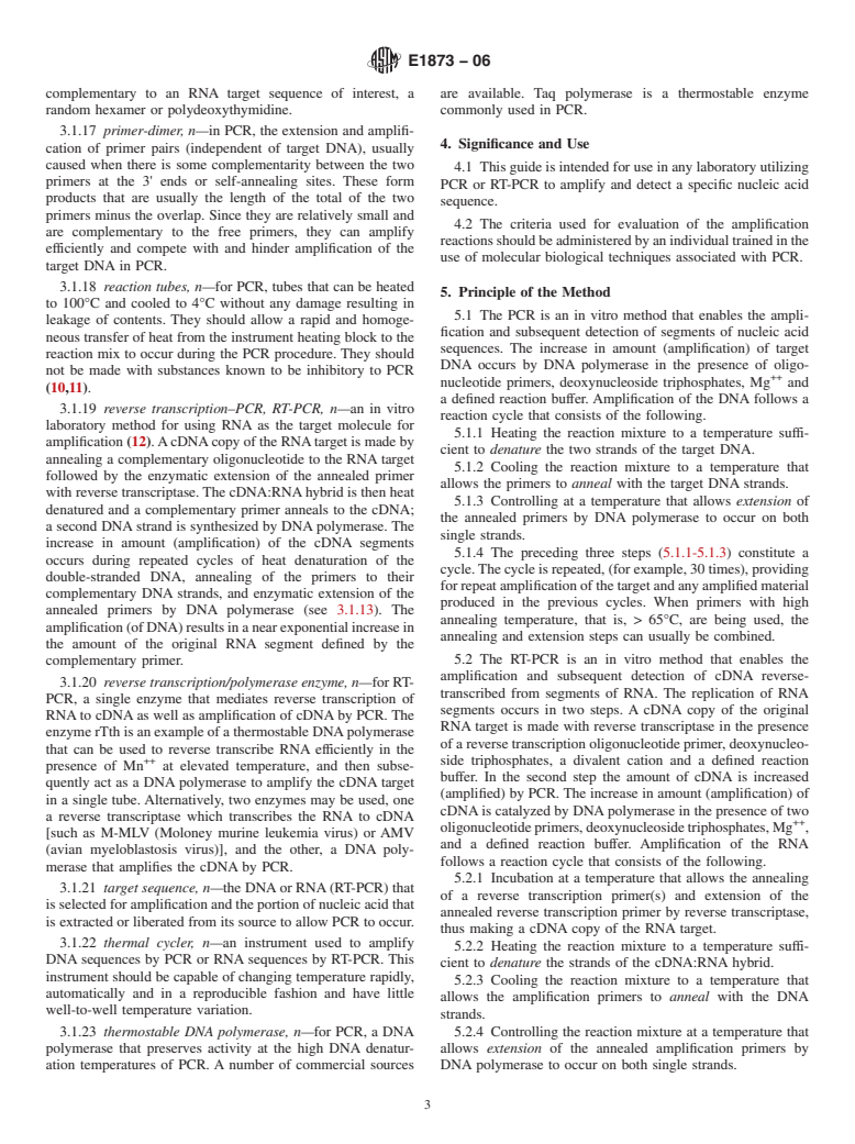 ASTM E1873-06 - Standard Guide for Detection of Nucleic Acid Sequences by the Polymerase Chain Reaction Technique (Withdrawn 2014)