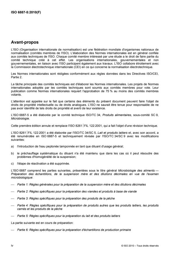 ISO 6887-5:2010 ISO 6887-5:2010 - Microbiologie des aliments -- Préparation des échantillons, de la suspension mere et des dilutions décimales en vue de l'examen microbiologique - Page 4 preview
