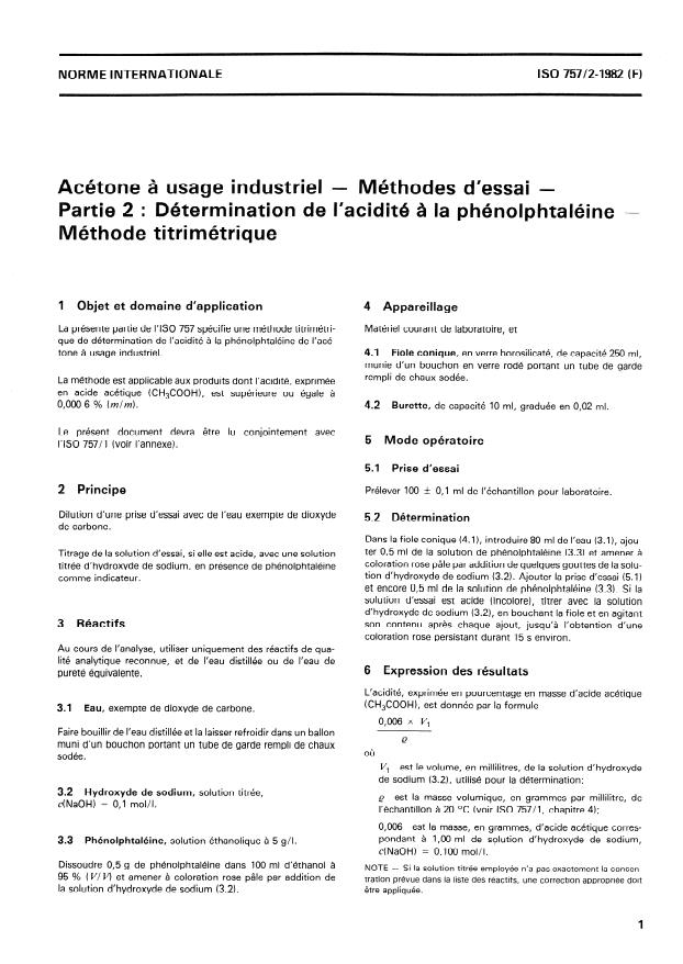 ISO 757-2:1982 - Acétone a usage industriel -- Méthodes d'essai