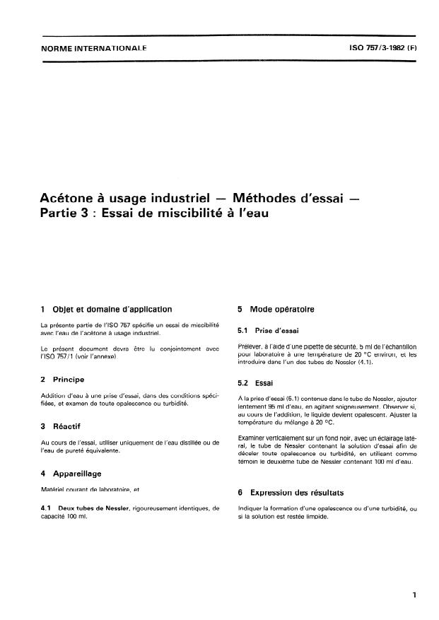 ISO 757-3:1982 - Acétone a usage industriel -- Méthodes d'essai