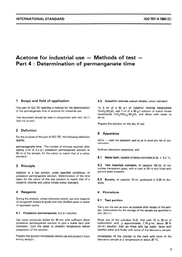 ISO 757-4:1983 - Acetone for industrial use -- Methods of test
