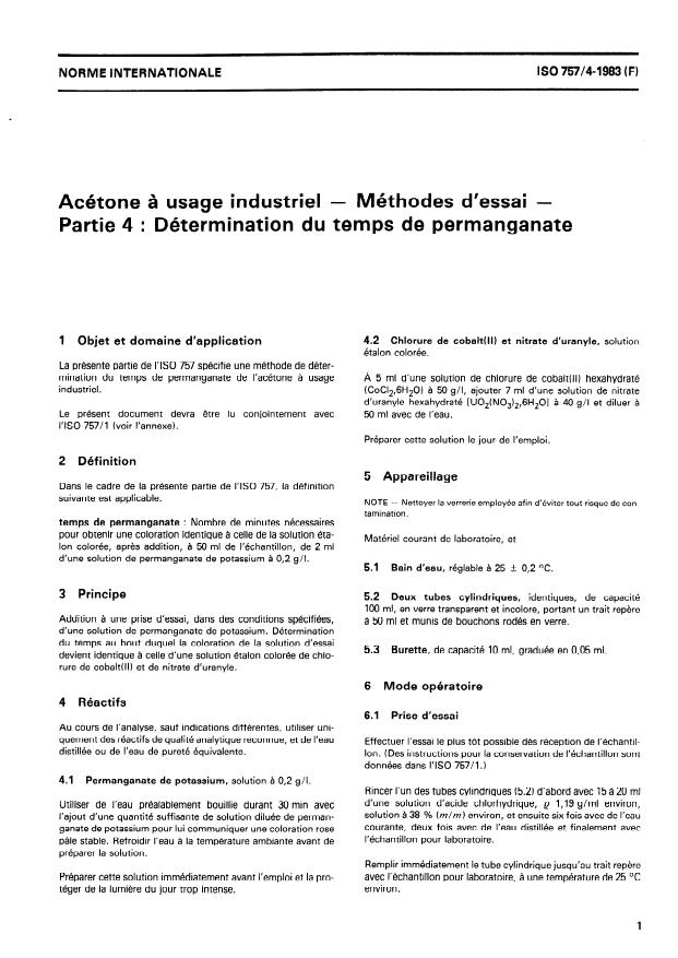 ISO 757-4:1983 - Acétone a usage industriel -- Méthodes d'essai