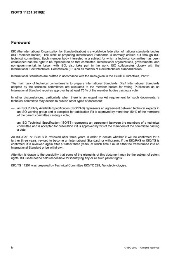 ISO/TS 11251:2010 ISO/TS 11251:2010 - Nanotechnologies -- Characterization of volatile components in single-wall carbon nanotube samples using evolved gas analysis/gas chromatograph-mass spectrometry - Page 4 preview