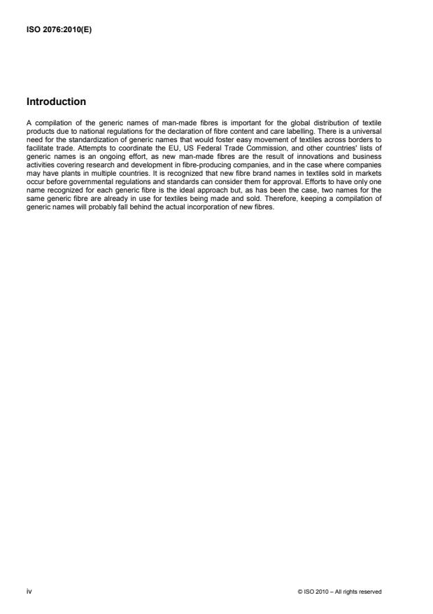 ISO 2076:2010 ISO 2076:2010 - Textiles -- Man-made fibres -- Generic names - Page 4 preview