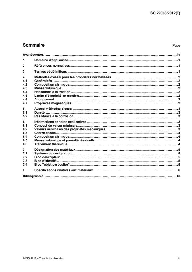 ISO 22068:2012 - Matériaux métalliques frittés pour moulage par injection -- Spécifications