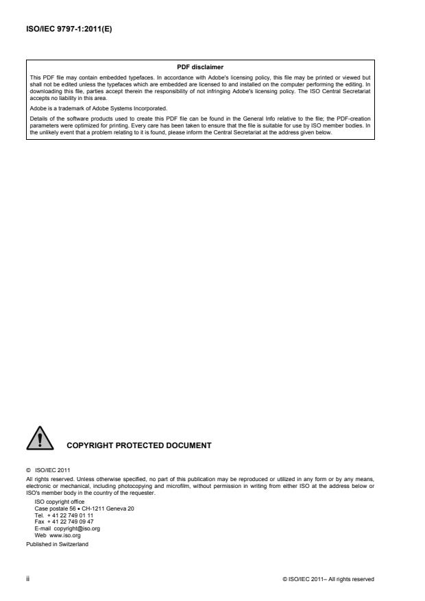 ISO/IEC 9797-1:2011 ISO/IEC 9797-1:2011 - Information technology -- Security techniques -- Message Authentication Codes (MACs) - Page 2 preview