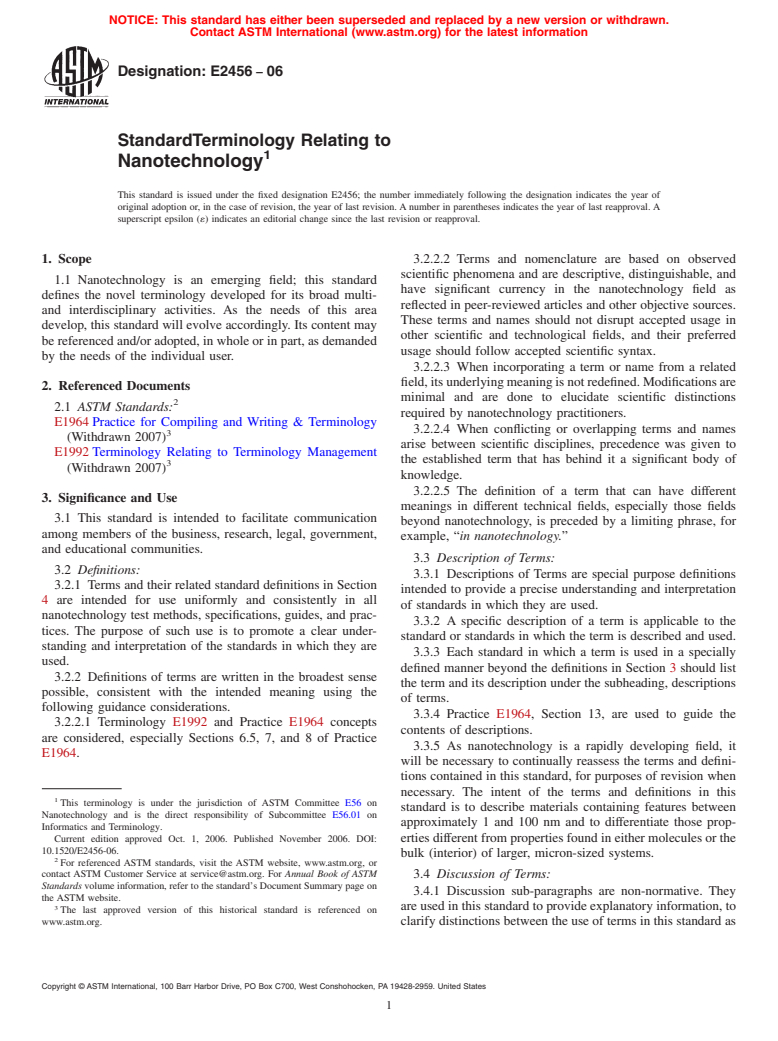 ASTM E2456-06 - Standard Terminology Relating to Nanotechnology