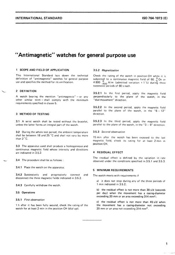 ISO 764:1973 - "Antimagnetic" watches for general purpose use