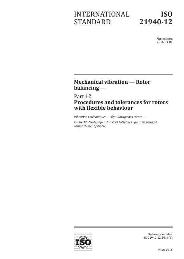 ISO 21940-12:2016 - Mechanical vibration -- Rotor balancing