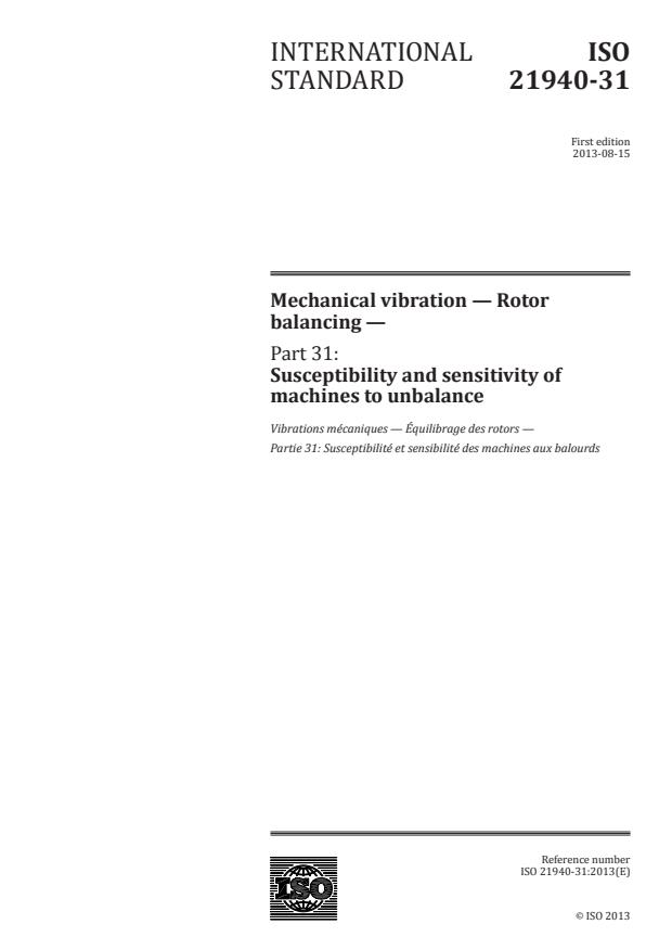 ISO 21940-31:2013 - Mechanical vibration -- Rotor balancing